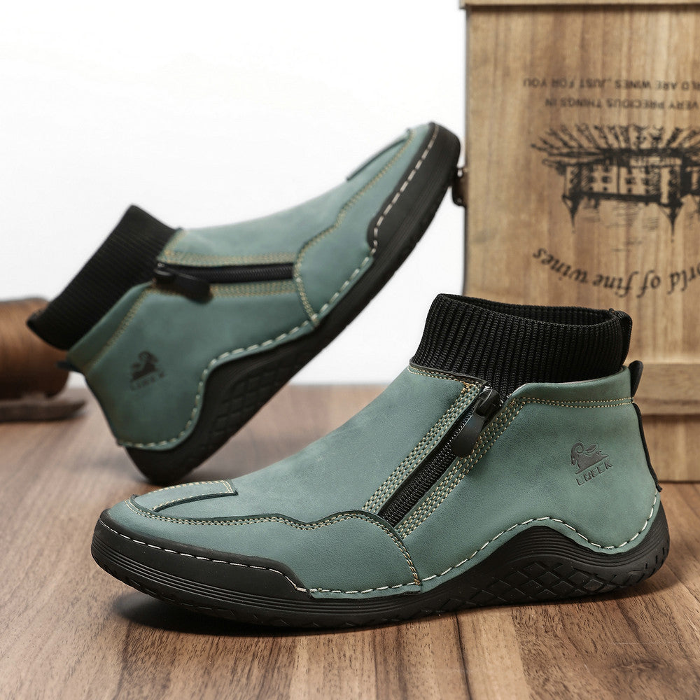 ReliefFootTM⏰Promotion - 70% OFF🔥 Men's Handcrafted Genuine Leather Orthopedic Zipper Boots with Easy-Wear Knit Sock (Waterproof)