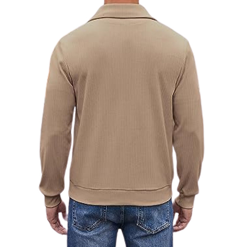 Men's New Polo Neck Quarter Zip Sport Long Sleeve Sweater