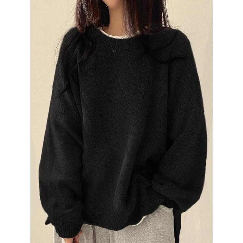 Women's Drop Shoulder Split Hem Sweater, Chic Casual Long Sleeve Round Neck Jumper