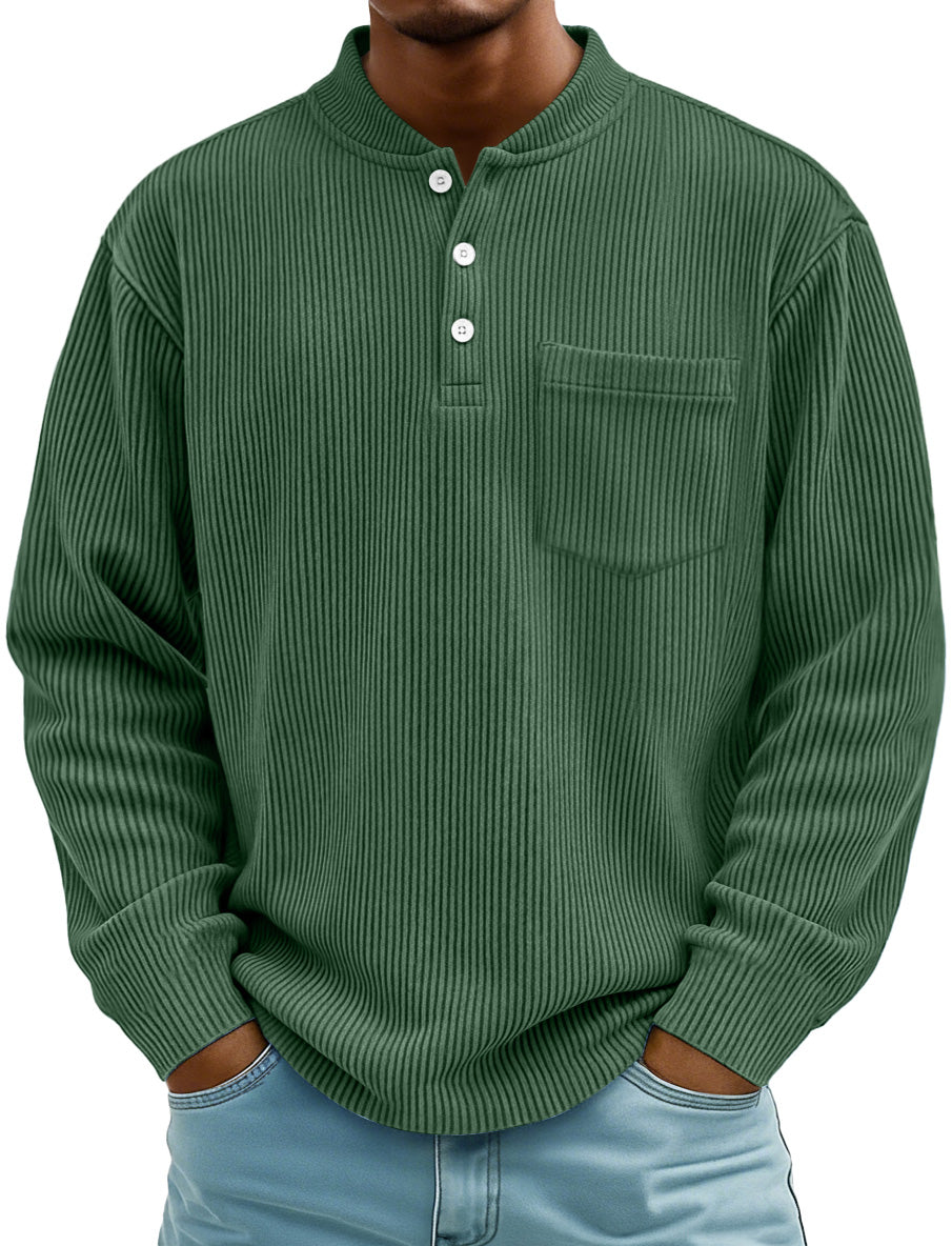 Men's Fashion Ridge Stand Collar Button Casual Pocket Henley Shirt