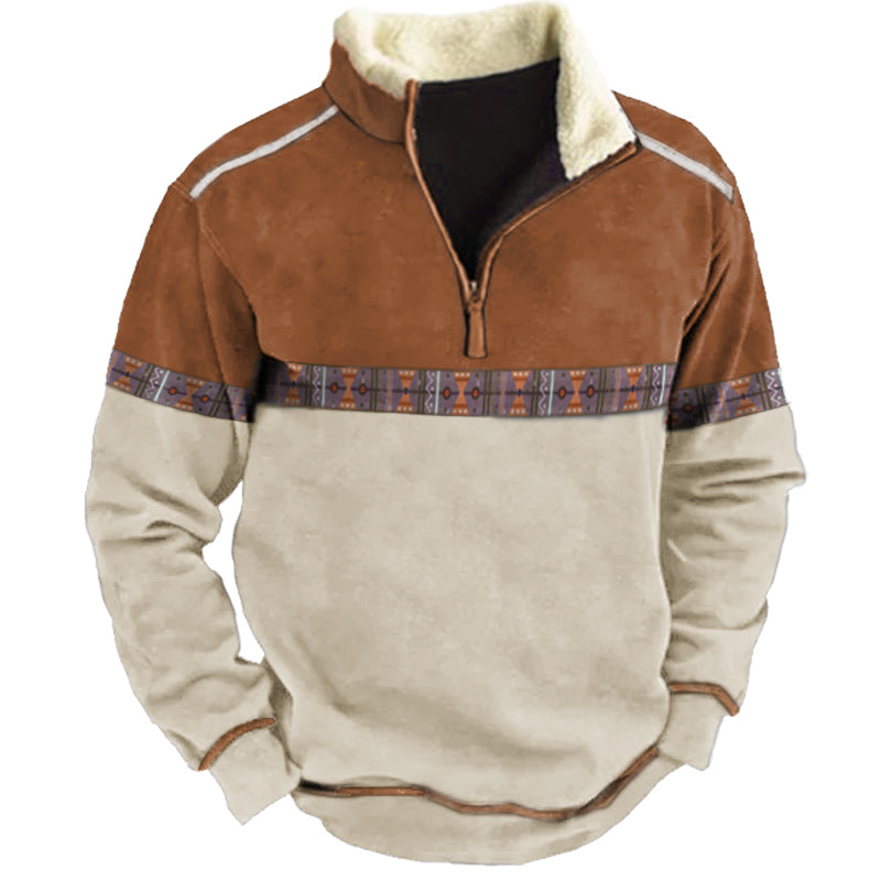 Aztec Quarter Zip Color Contrast Sweatshirt