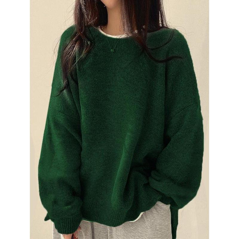 Women's Drop Shoulder Split Hem Sweater, Chic Casual Long Sleeve Round Neck Jumper