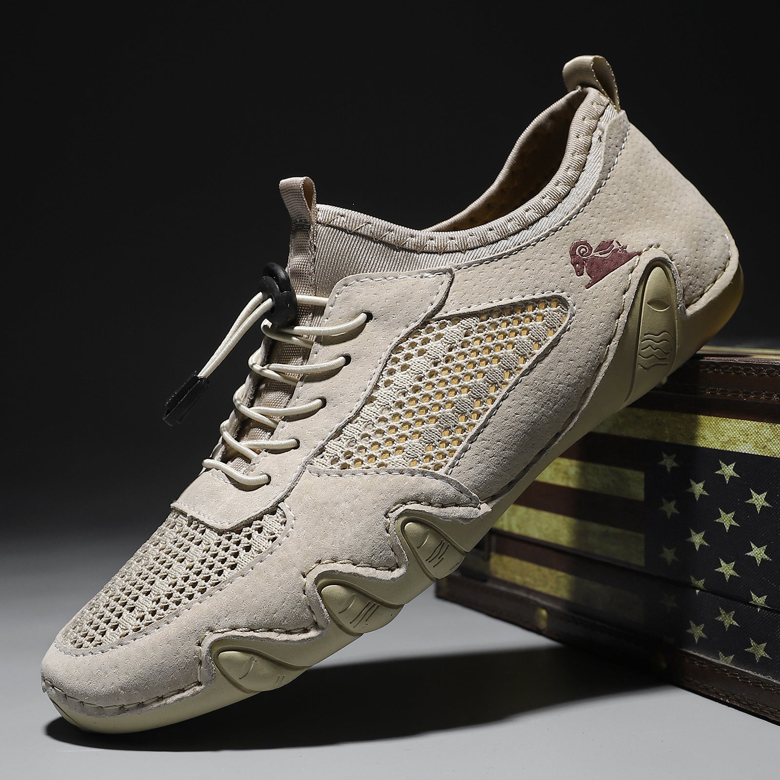 Men Lightweight Comfy Leather Driving Shoes Non-Slip Mesh Shoes Breathable Loafers