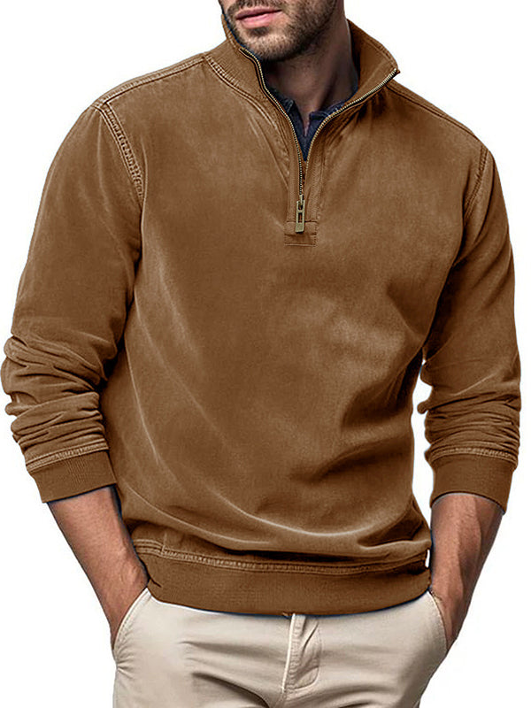 Men's Fashion Long Sleeve Zip Stand Collar Polo Shirt