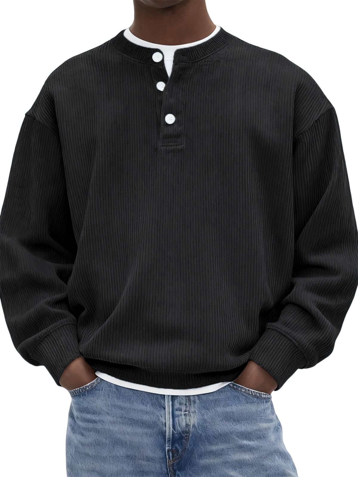 Men’s Corduroy Ribbed Henley Pullover – Comfortable, Stylish & Warm for Men