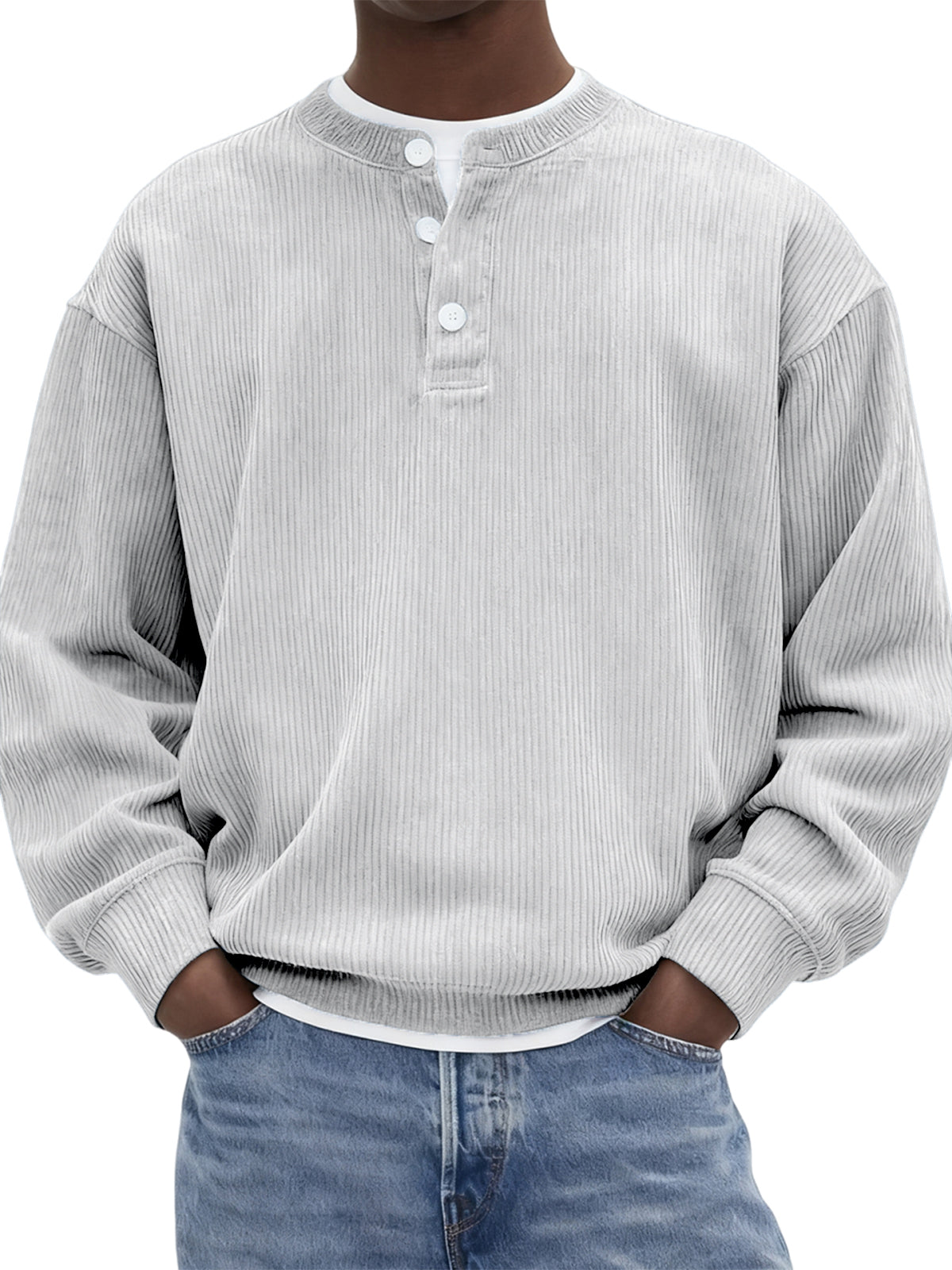 Men’s Corduroy Ribbed Henley Pullover – Comfortable, Stylish & Warm for Men