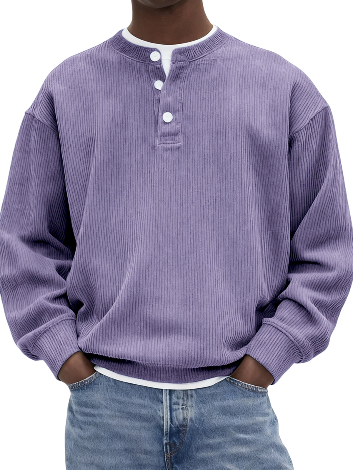 Men’s Corduroy Ribbed Henley Pullover – Comfortable, Stylish & Warm for Men