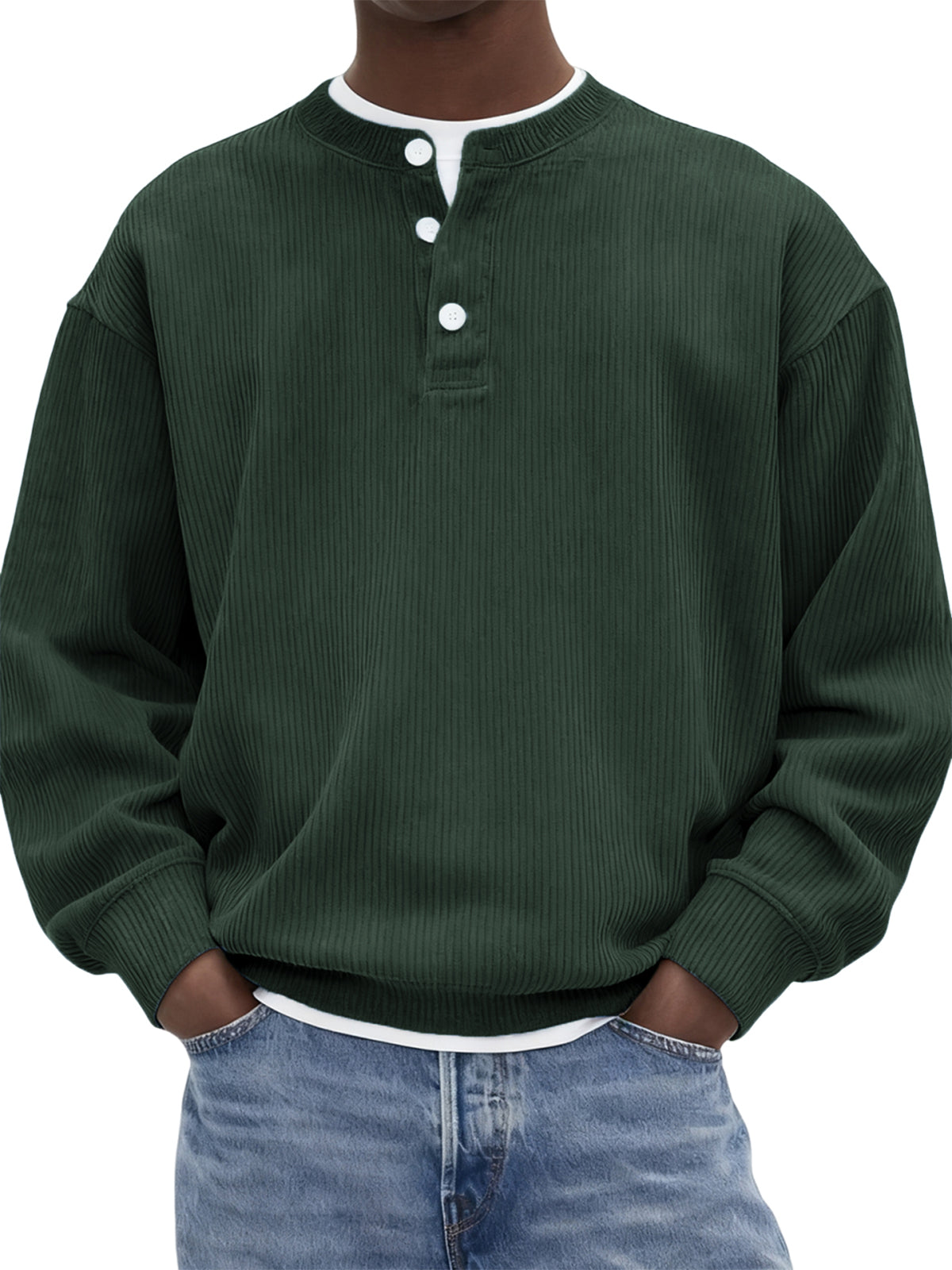 Men’s Corduroy Ribbed Henley Pullover – Comfortable, Stylish & Warm for Men