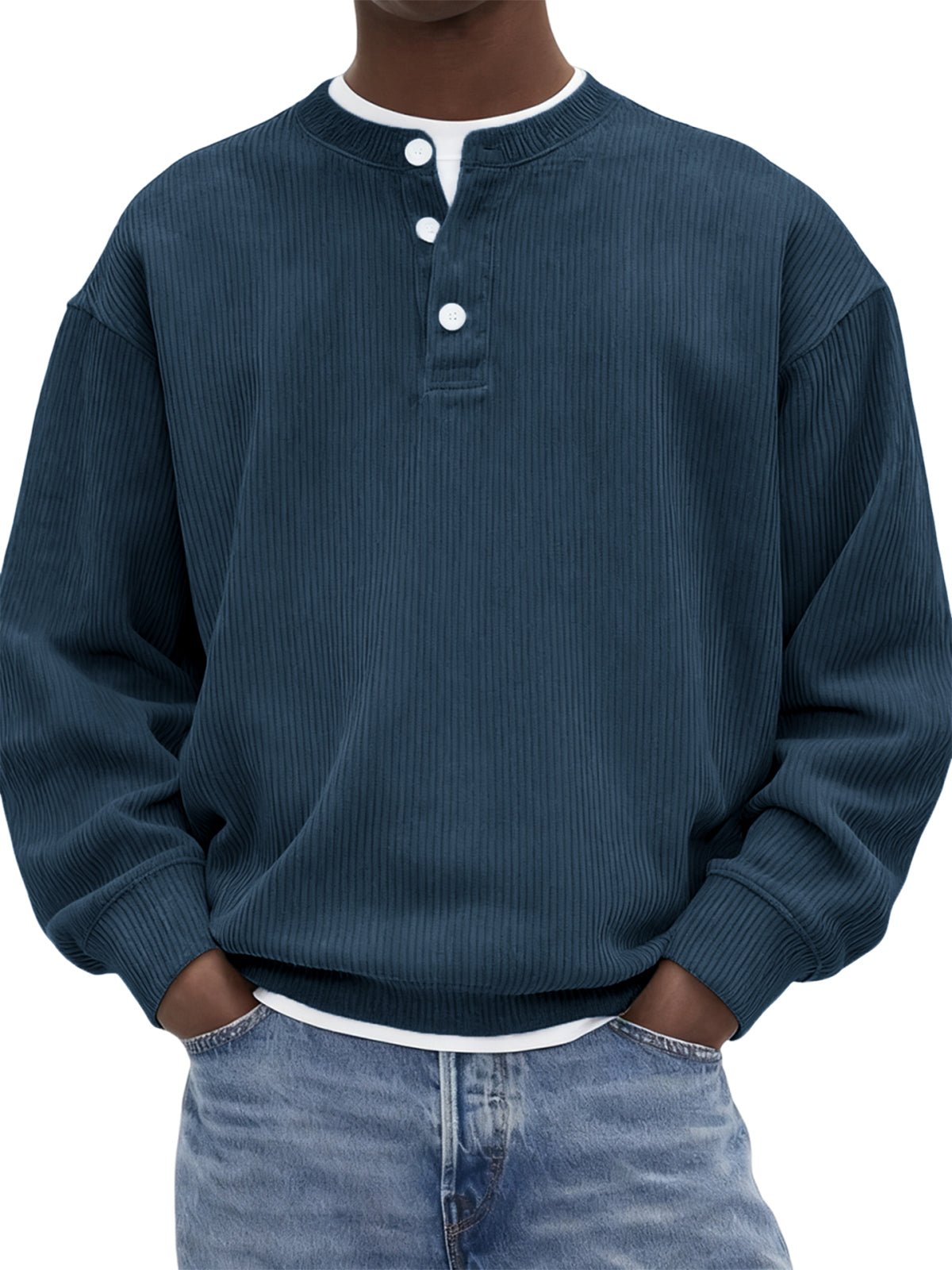Men’s Corduroy Ribbed Henley Pullover – Comfortable, Stylish & Warm for Men