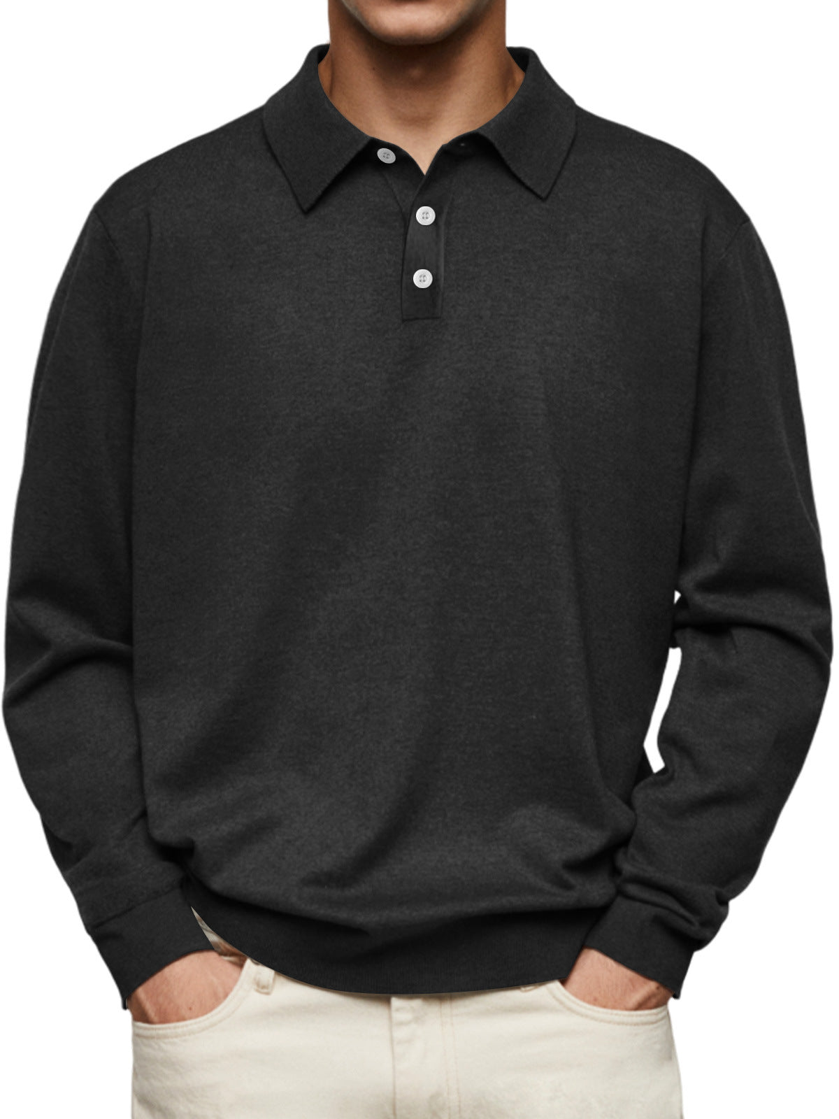70% Off This Week Only - Men's Thin Lapel Button Sweater Casual Solid Color Bottoming Sweater