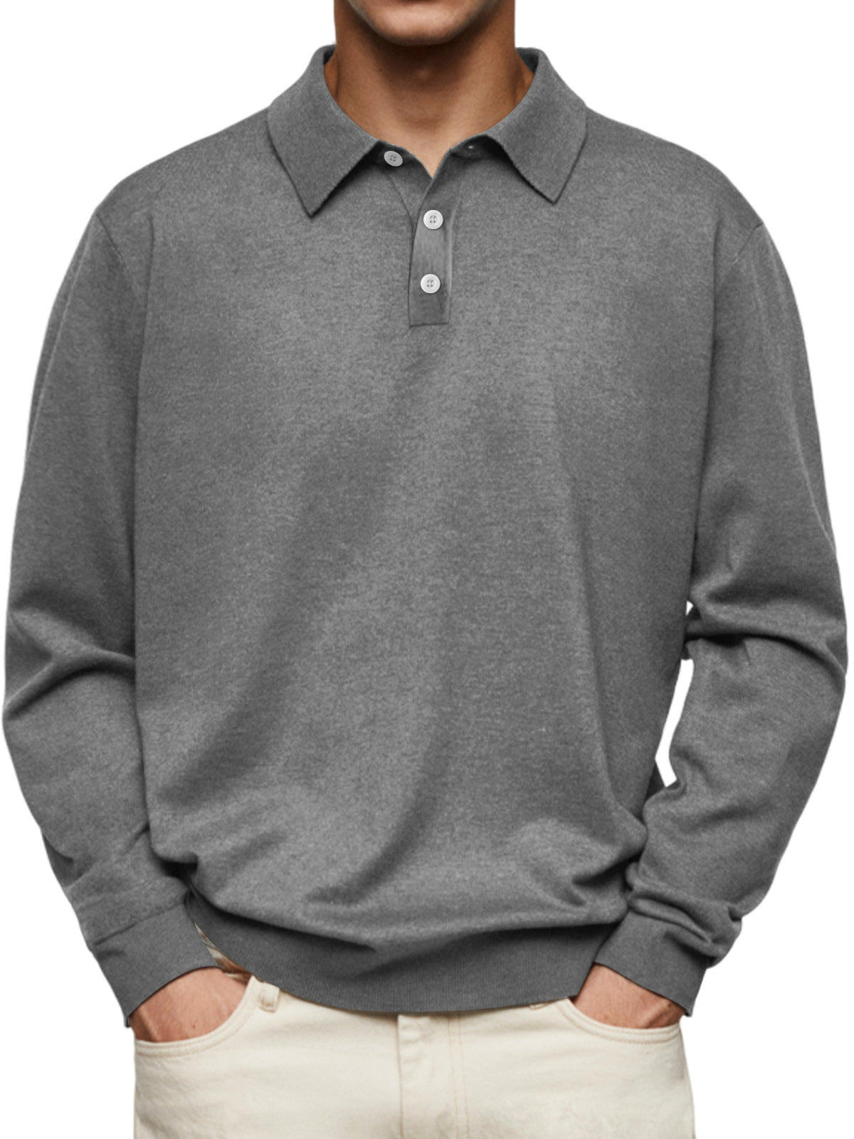 70% Off This Week Only - Men's Thin Lapel Button Sweater Casual Solid Color Bottoming Sweater