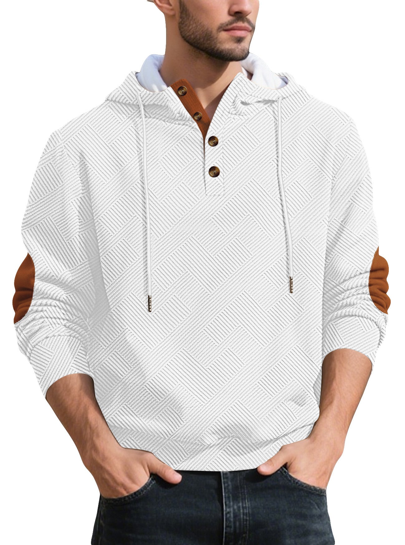 🔥Hot Sale🔥Men's loose hooded jacquard sweatshirt long sleeve sports top