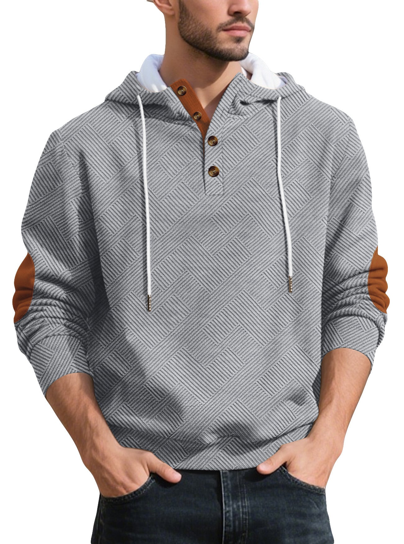 🔥Hot Sale🔥Men's loose hooded jacquard sweatshirt long sleeve sports top
