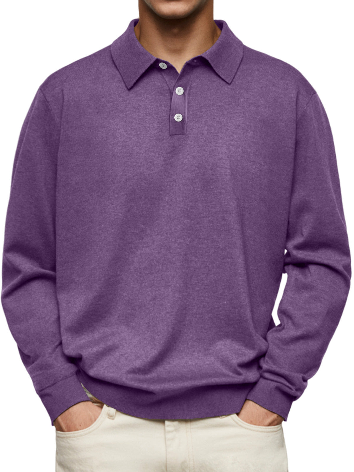 70% Off This Week Only - Men's Thin Lapel Button Sweater Casual Solid Color Bottoming Sweater