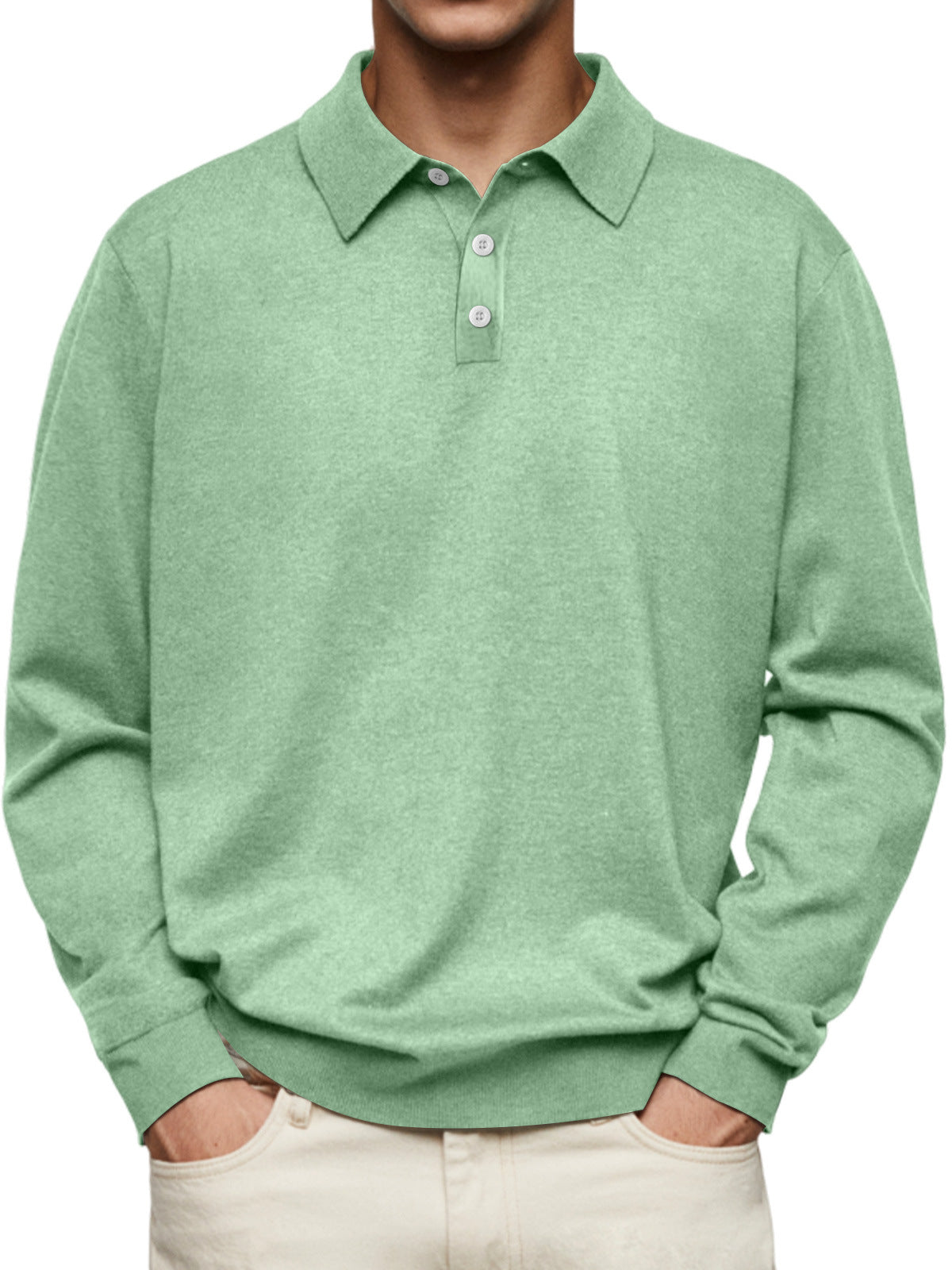 70% Off This Week Only - Men's Thin Lapel Button Sweater Casual Solid Color Bottoming Sweater