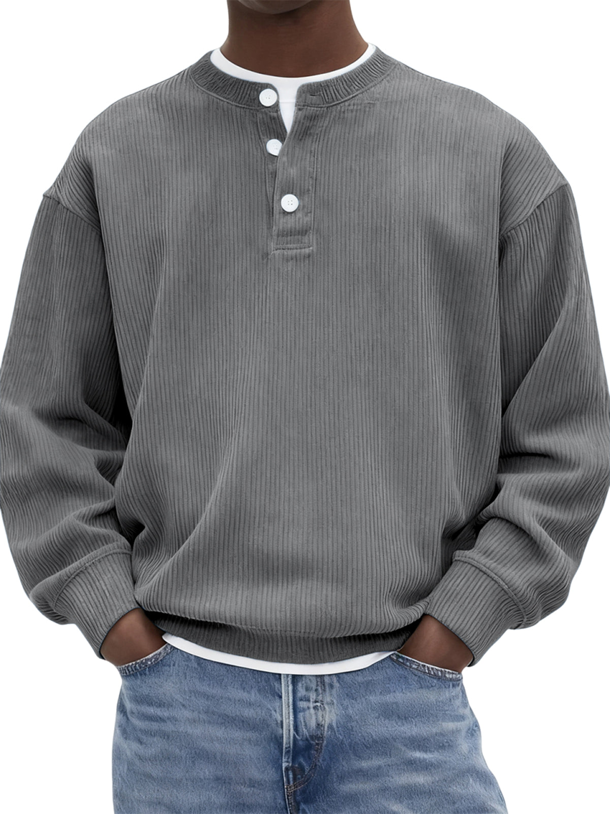 Men’s Corduroy Ribbed Henley Pullover – Comfortable, Stylish & Warm for Men