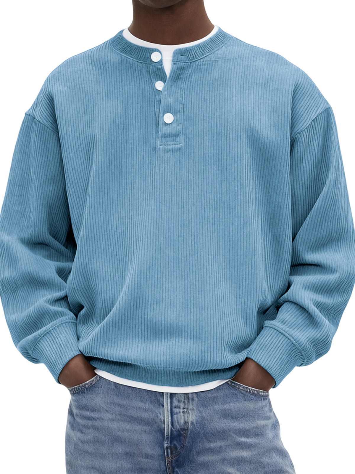 Men’s Corduroy Ribbed Henley Pullover – Comfortable, Stylish & Warm for Men