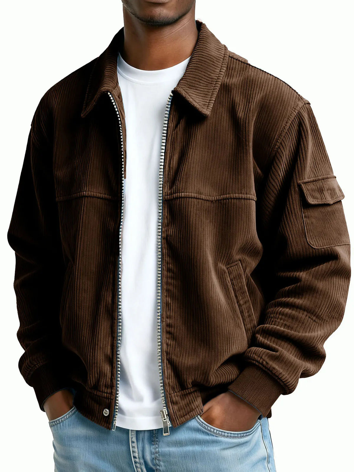 New Men's Retro Corduroy Fashion Casual Long Sleeve Pocket Jacket