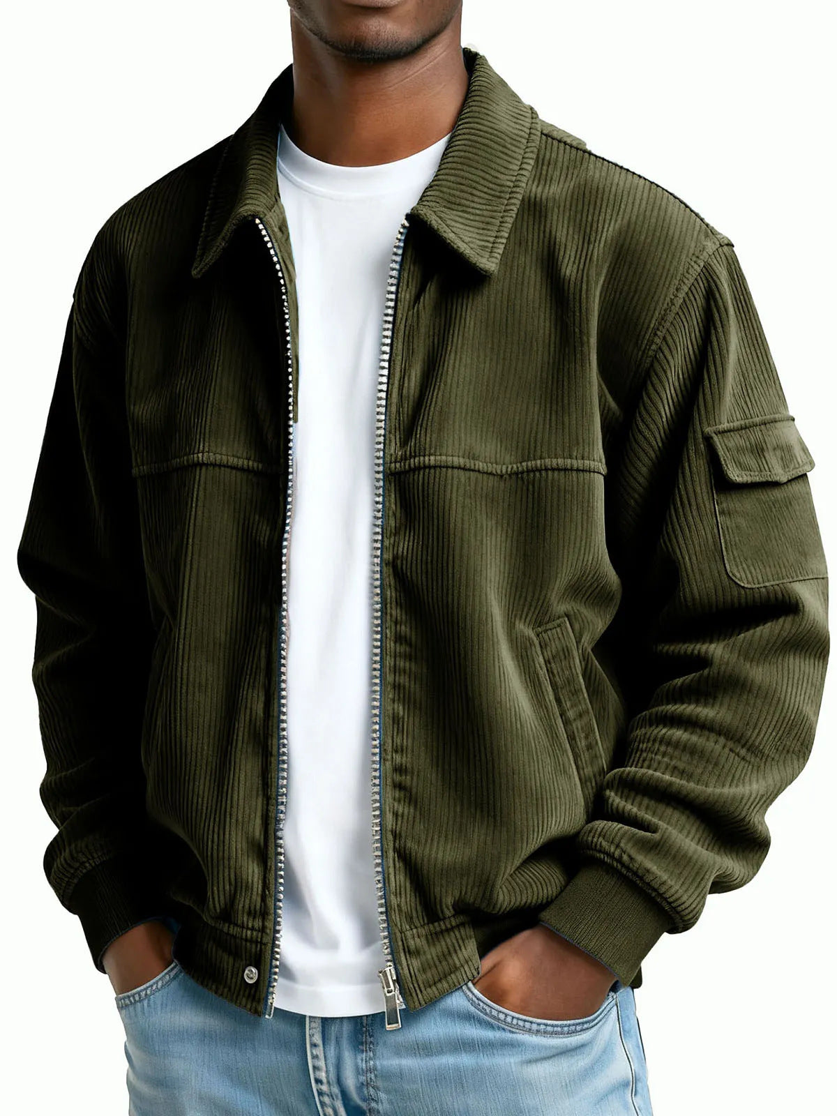 New Men's Retro Corduroy Fashion Casual Long Sleeve Pocket Jacket