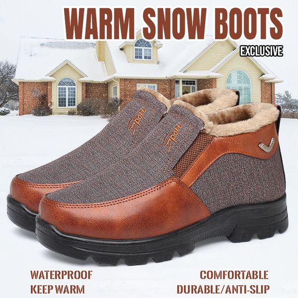 Men's Winter Fleece Waterproof Warm Non-Slip Orthopedic Shoes Snow Ankle Boots (Medical Certification)