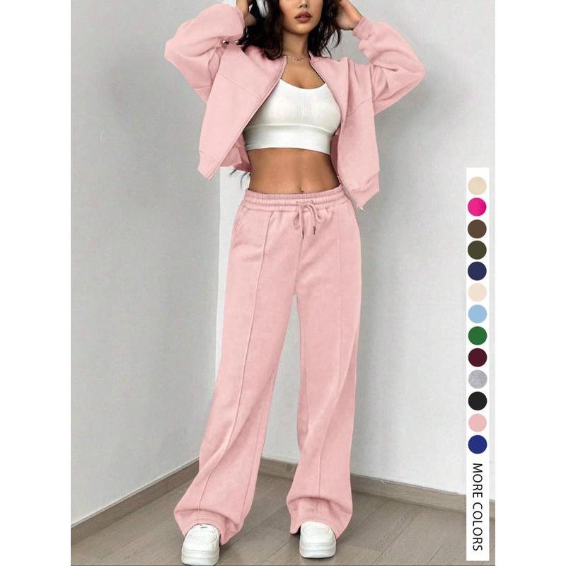 Women's Casual Striped Long Sleeve Zipper Jacket and Pants Set, All Seasons