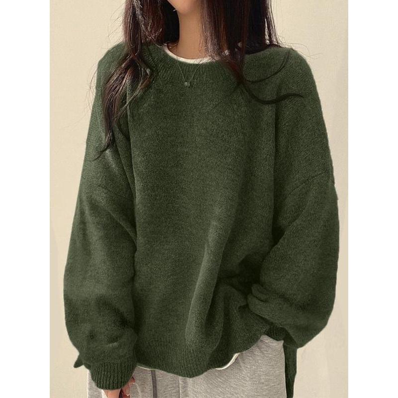 Women's Drop Shoulder Split Hem Sweater, Chic Casual Long Sleeve Round Neck Jumper
