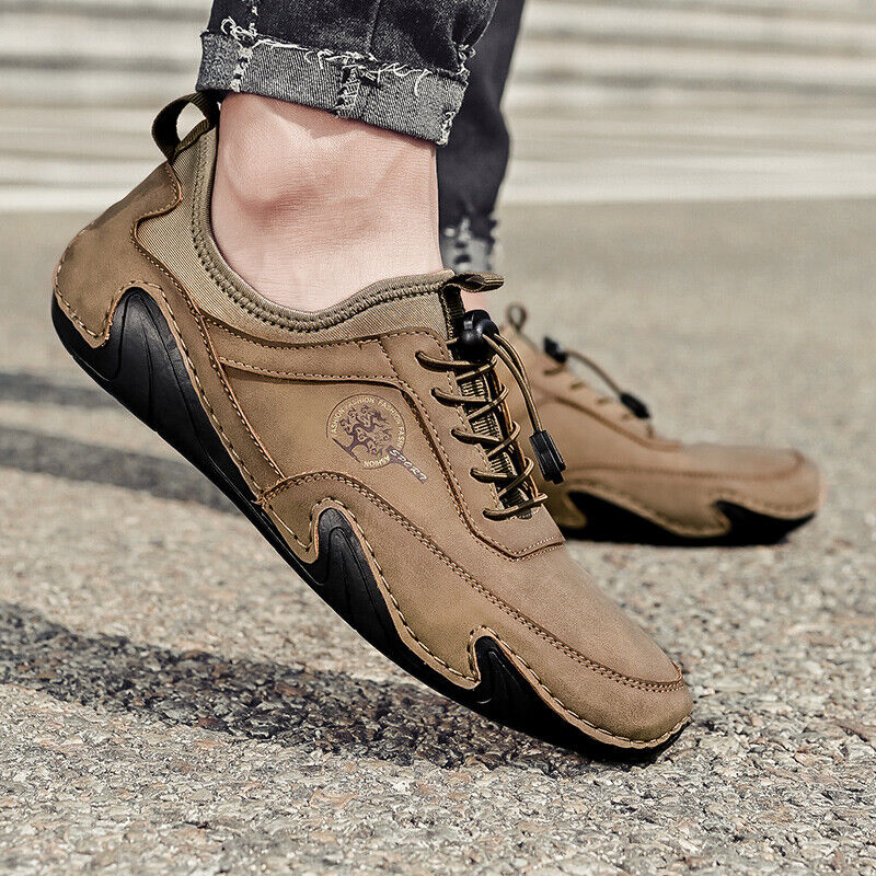 Men Lightweight Comfy Leather Driving Shoes Non-Slip Casual Shoes Breathable Loafers