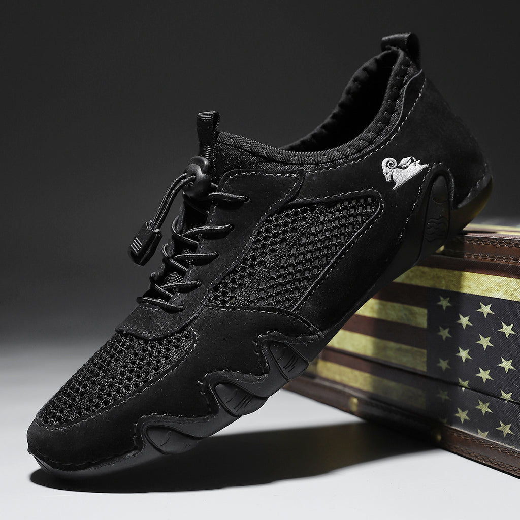 Men Lightweight Comfy Leather Driving Shoes Non-Slip Mesh Shoes Breathable Loafers