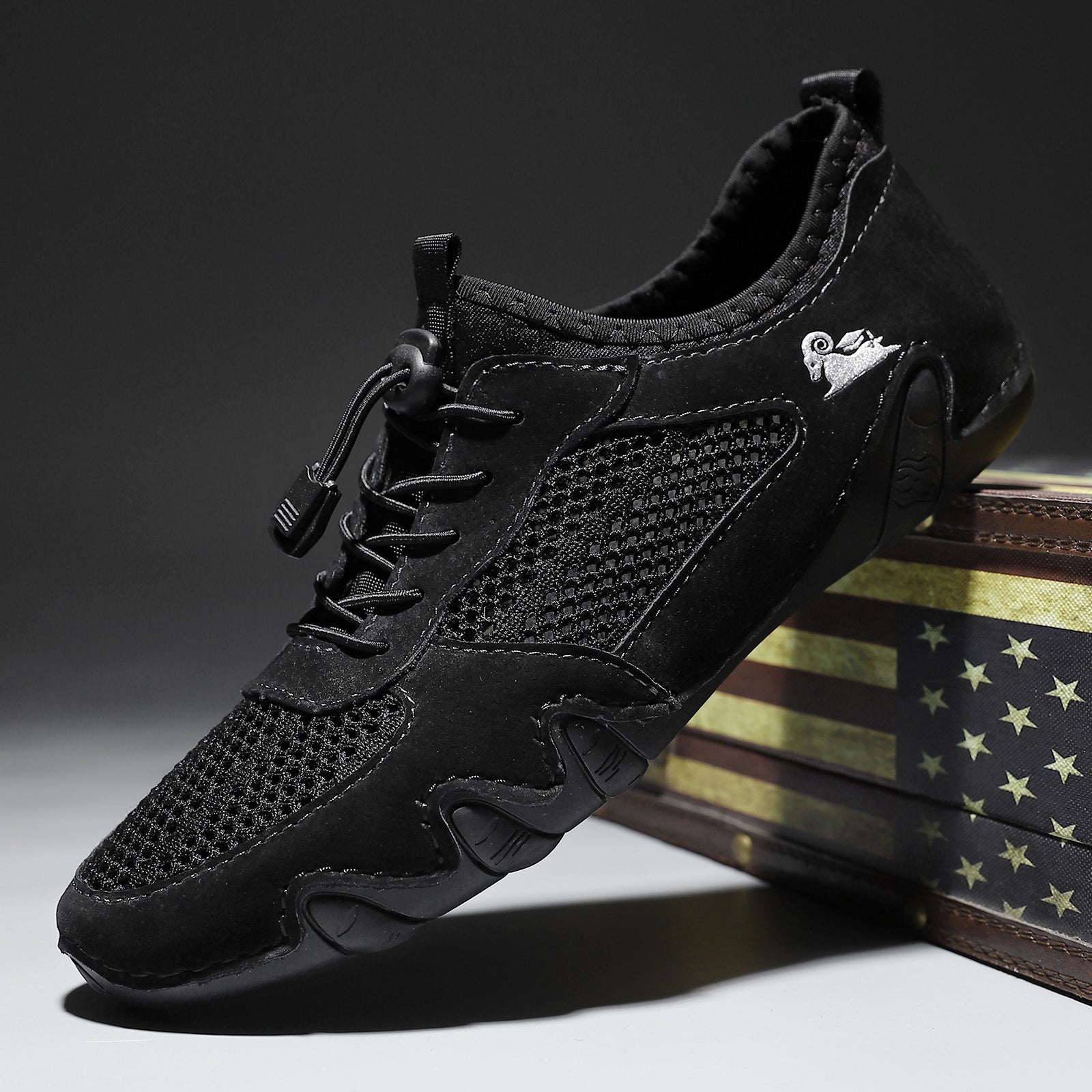 Men Lightweight Comfy Leather Driving Shoes Non-Slip Mesh Shoes Breathable Loafers