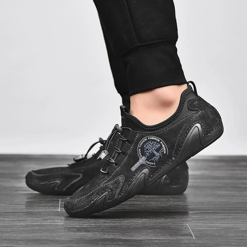 Men Lightweight Comfy Leather Driving Shoes Non-Slip Casual Shoes Breathable Loafers