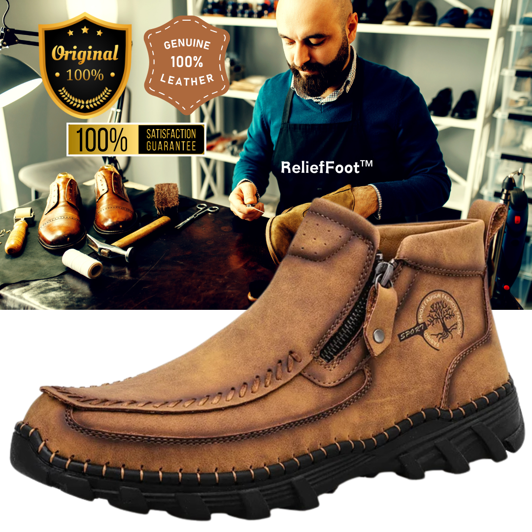 ReliefFootTM Men's Vintage Casual Soft And Breathable Side Zipper Cowhide Leather Boots