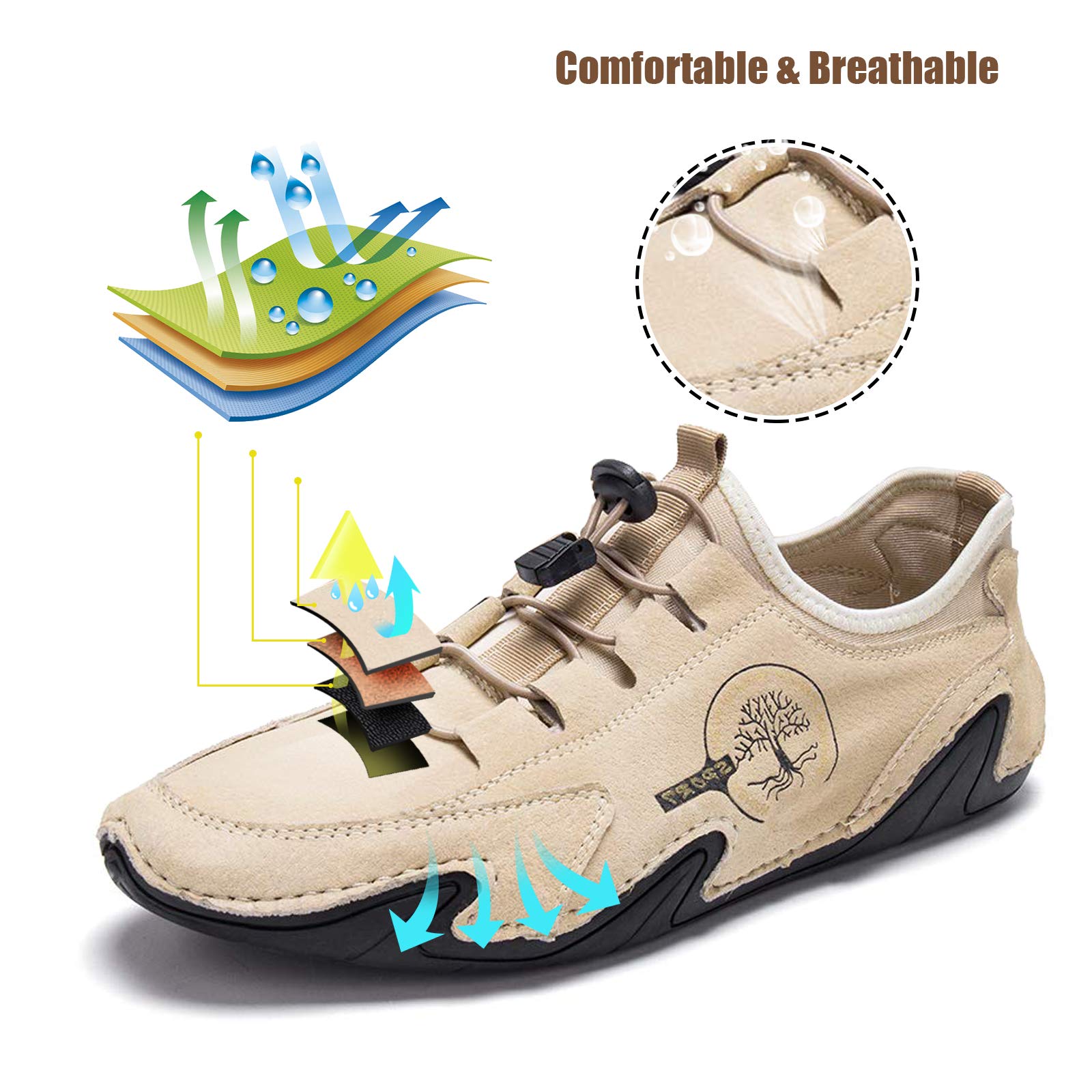 Men Lightweight Comfy Leather Driving Shoes Non-Slip Casual Shoes Breathable Loafers