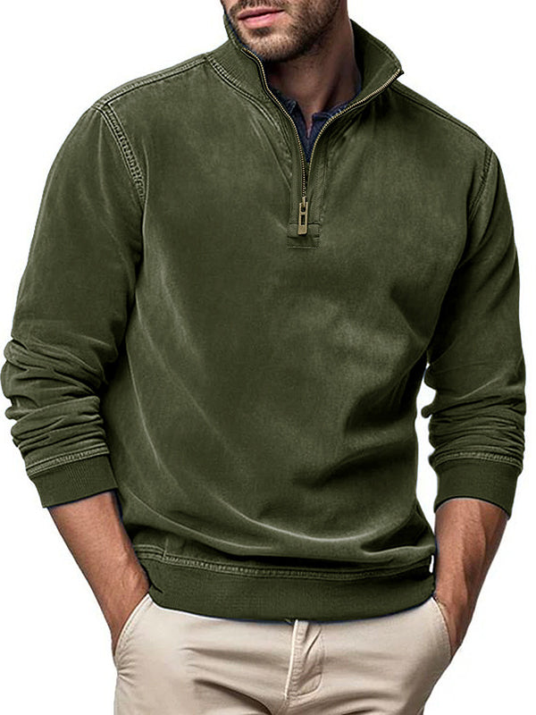 Men's Fashion Long Sleeve Zip Stand Collar Polo Shirt
