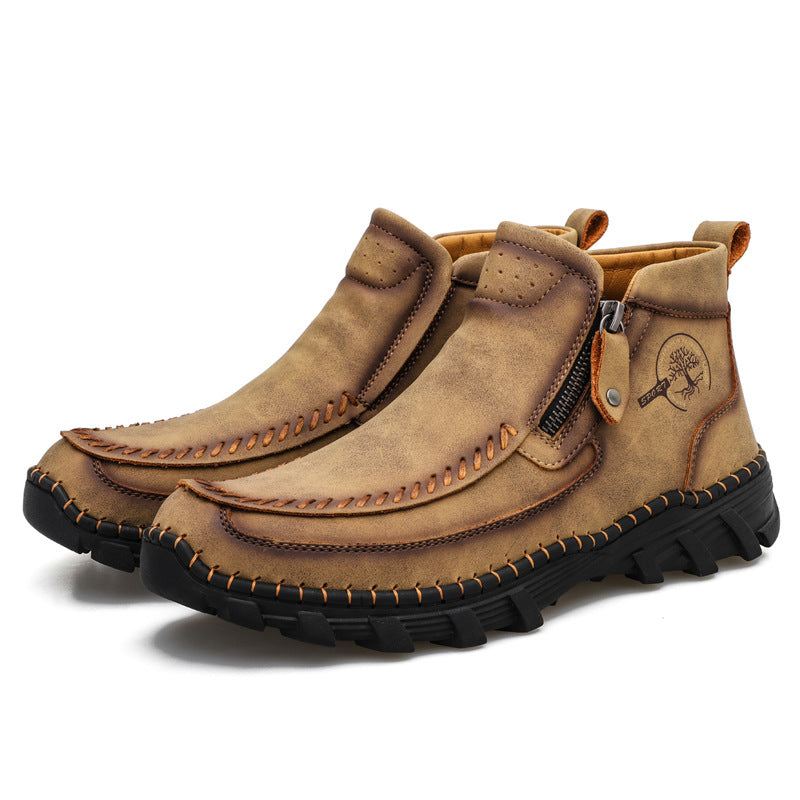 ReliefFootTM Men's Vintage Casual Soft And Breathable Side Zipper Cowhide Leather Boots