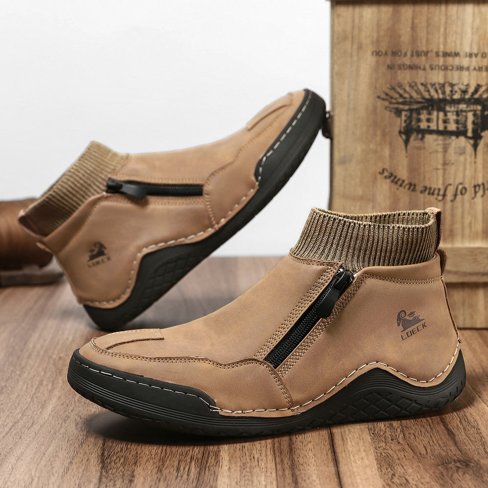 ReliefFootTM⏰Promotion - 70% OFF🔥 Men's Handcrafted Genuine Leather Orthopedic Zipper Boots with Easy-Wear Knit Sock (Waterproof)