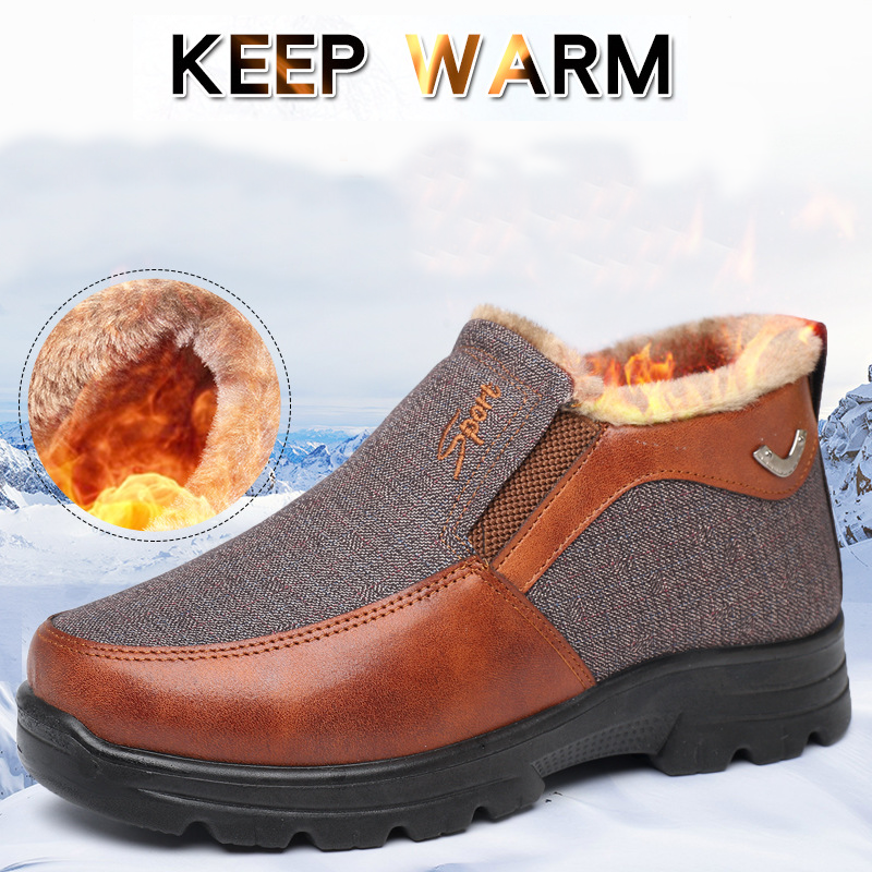 Men's Winter Fleece Waterproof Warm Non-Slip Orthopedic Shoes Snow Ankle Boots (Medical Certification)