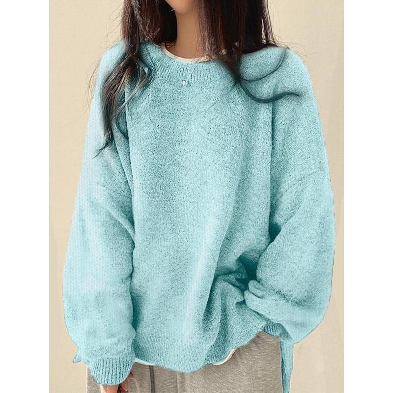 Women's Drop Shoulder Split Hem Sweater, Chic Casual Long Sleeve Round Neck Jumper