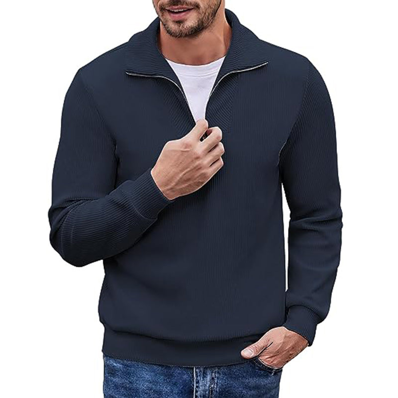 Men's New Polo Neck Quarter Zip Sport Long Sleeve Sweater