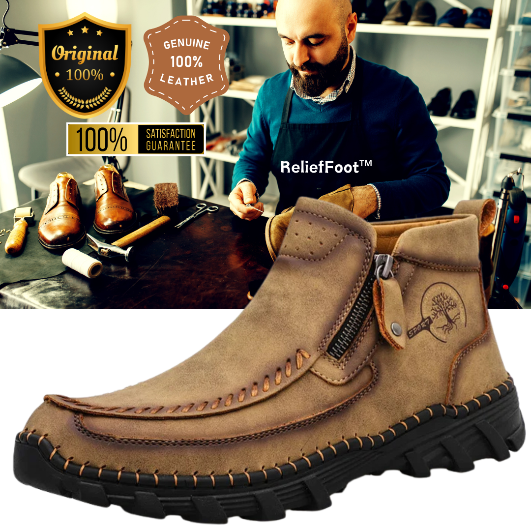 ReliefFootTM Men's Vintage Casual Soft And Breathable Side Zipper Cowhide Leather Boots