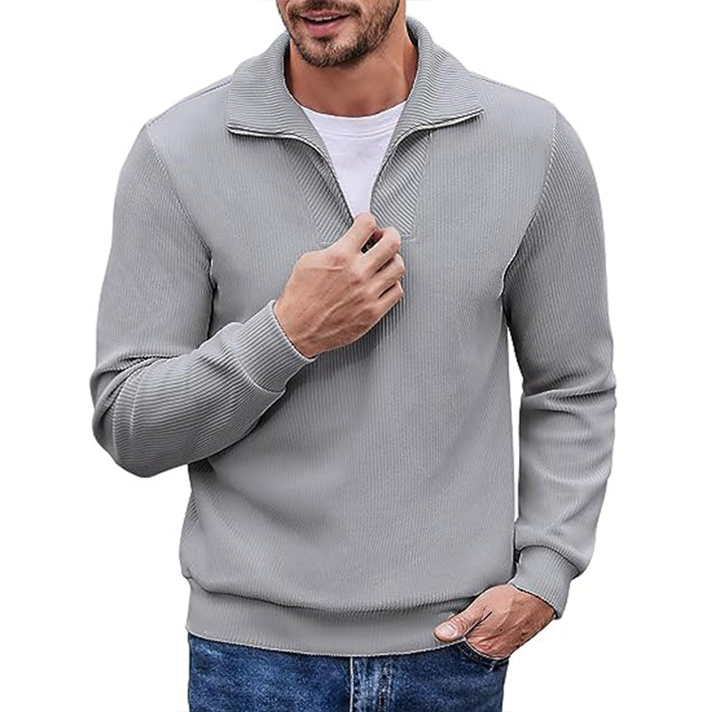 Men's New Polo Neck Quarter Zip Sport Long Sleeve Sweater