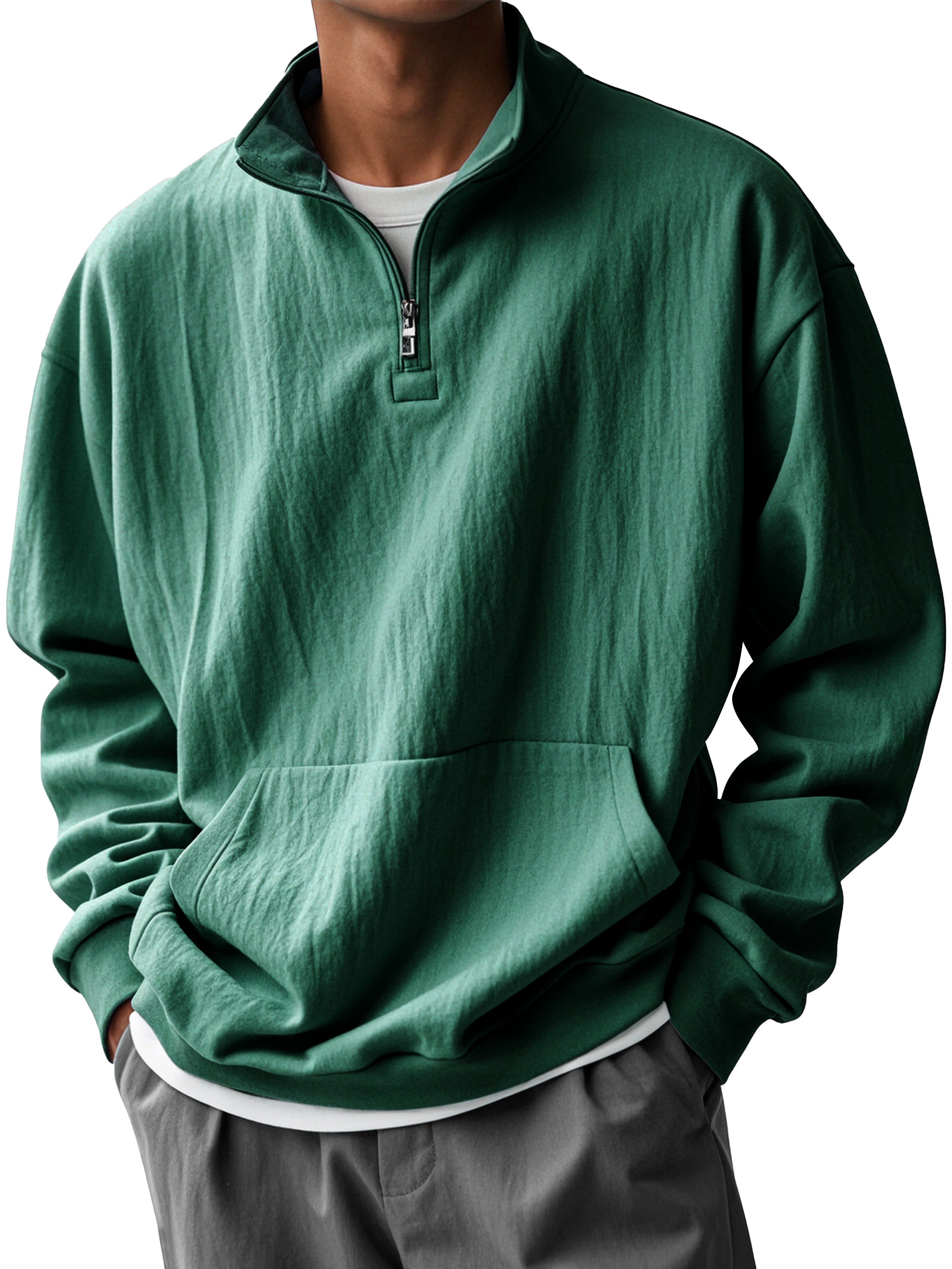Men's Fashionable Half-Zip Pocket Stand Collar Sweatshirt