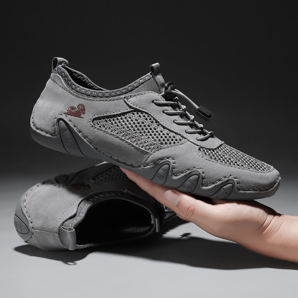 Men Lightweight Comfy Leather Driving Shoes Non-Slip Mesh Shoes Breathable Loafers