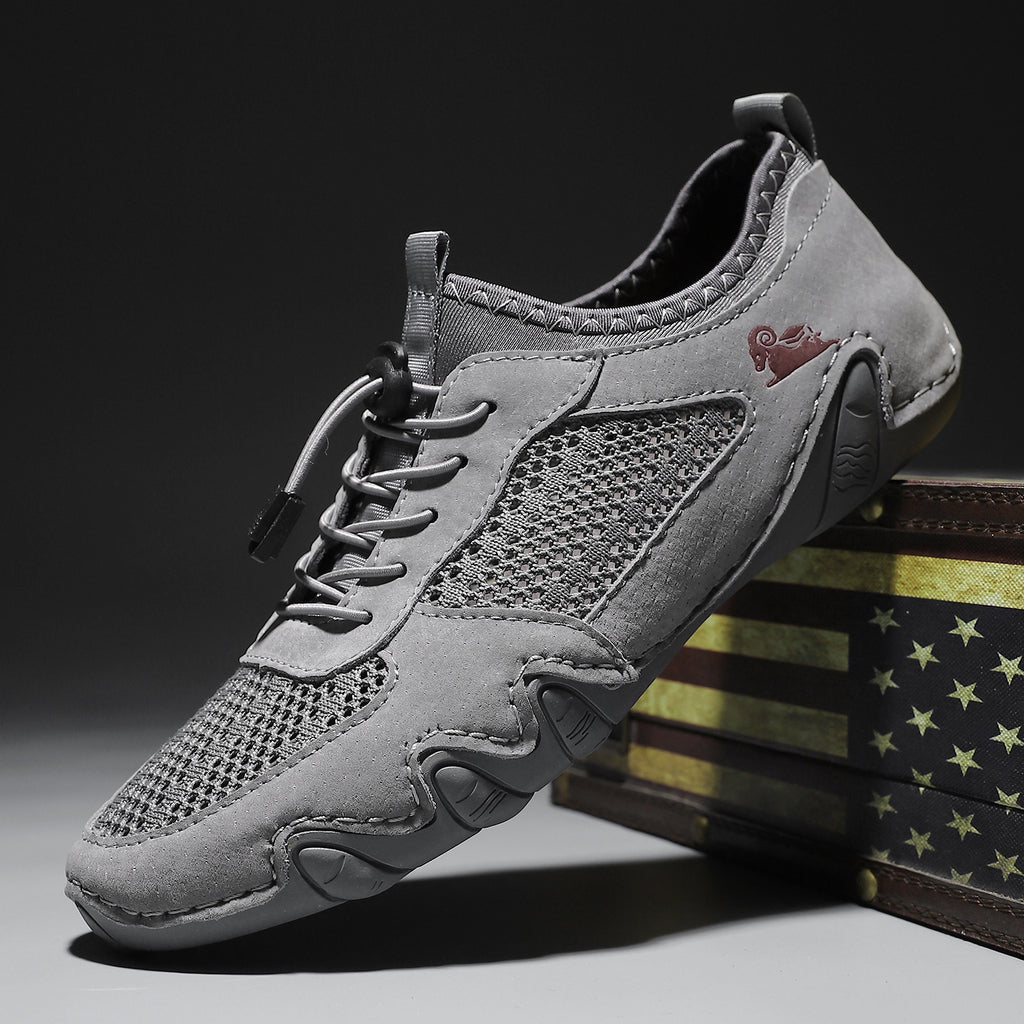 Men Lightweight Comfy Leather Driving Shoes Non-Slip Mesh Shoes Breathable Loafers