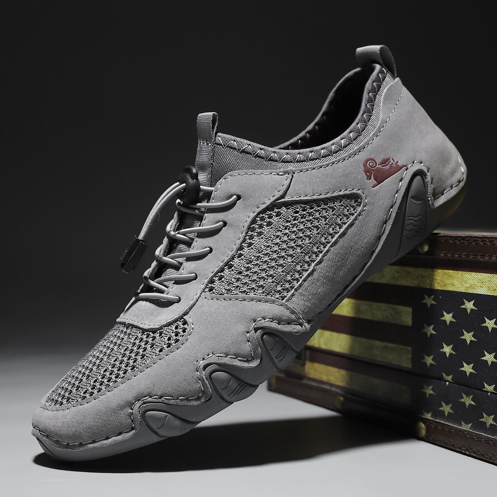 Men Lightweight Comfy Leather Driving Shoes Non-Slip Mesh Shoes Breathable Loafers