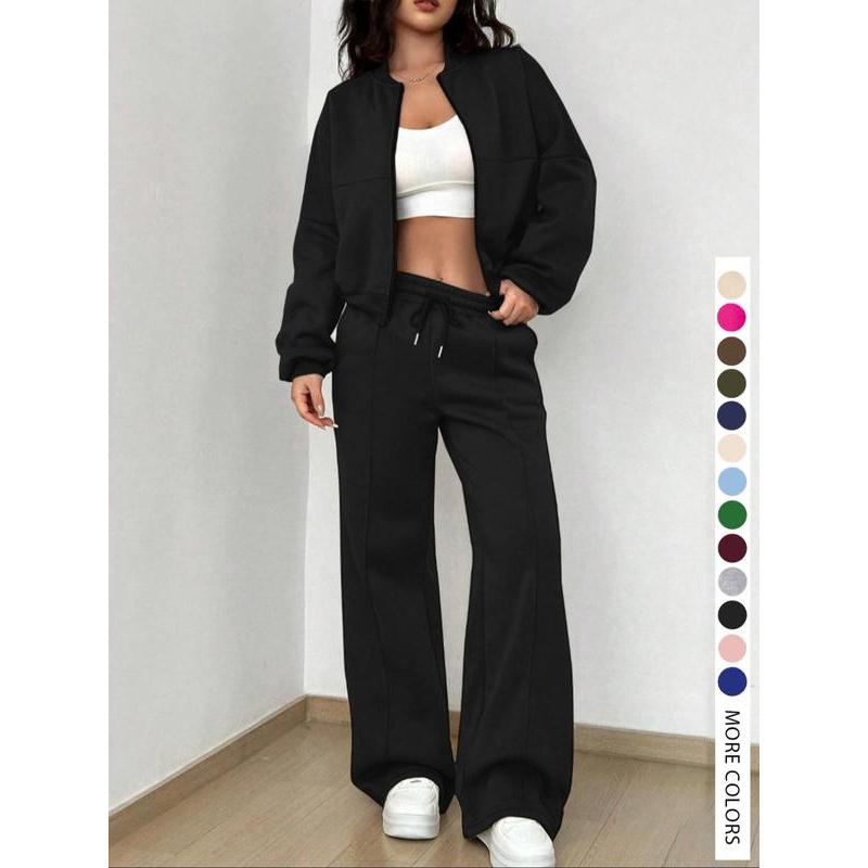 Women's Casual Striped Long Sleeve Zipper Jacket and Pants Set, All Seasons