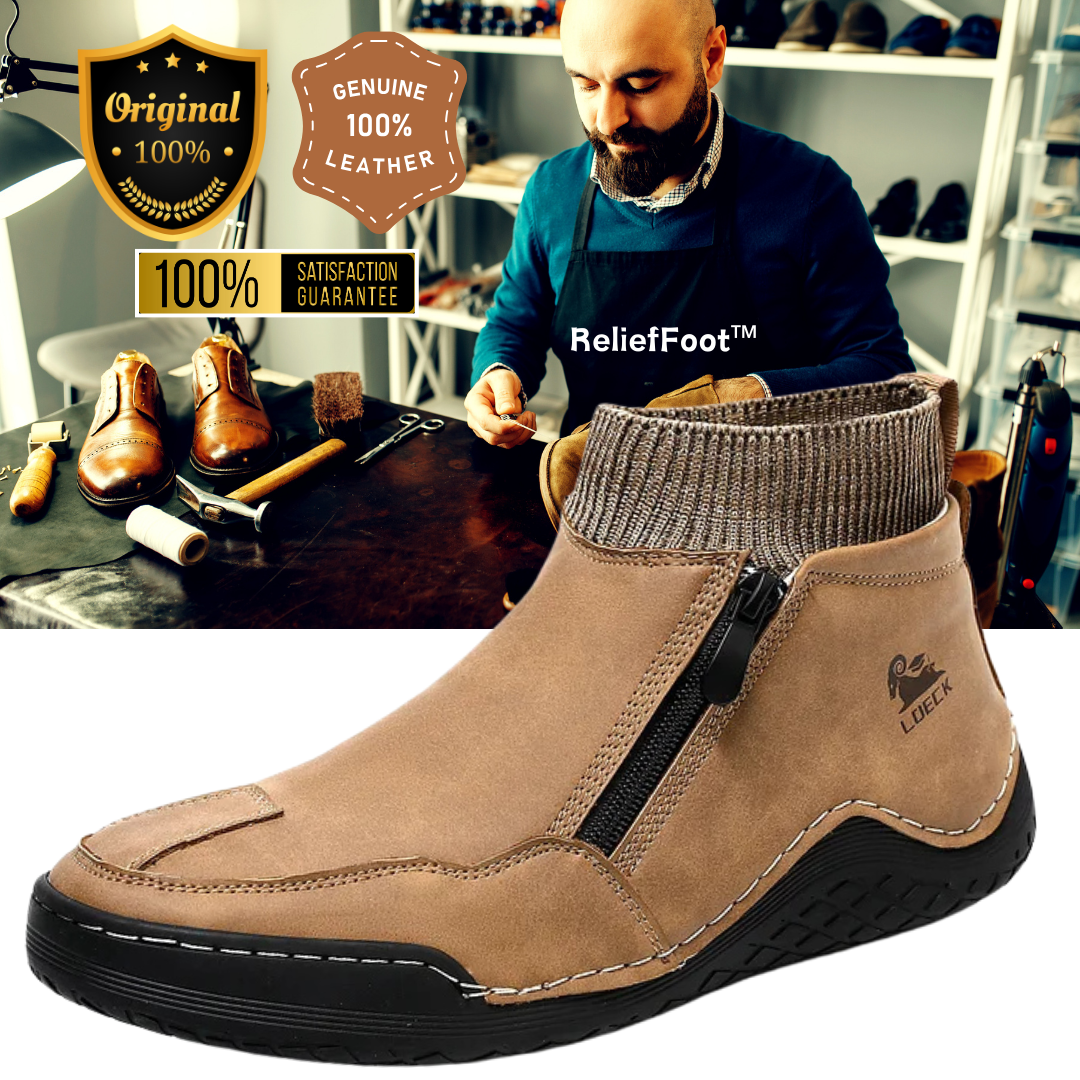 ReliefFootTM⏰Promotion - 70% OFF🔥 Men's Handcrafted Genuine Leather Orthopedic Zipper Boots with Easy-Wear Knit Sock (Waterproof)