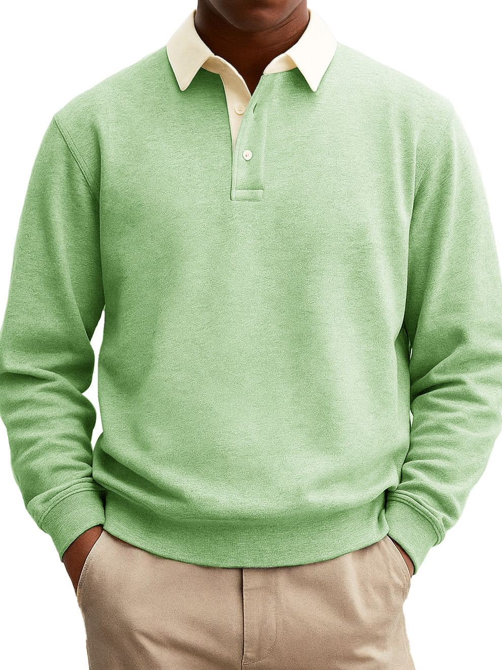 Men's Stylish Casual Everyday Cotton Long-sleeved Lapel Sweatshirt Polo Shirt With A Patchwork Collar