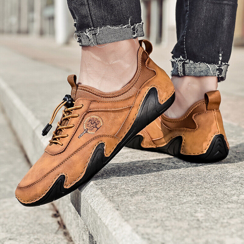 Men Lightweight Comfy Leather Driving Shoes Non-Slip Casual Shoes Breathable Loafers