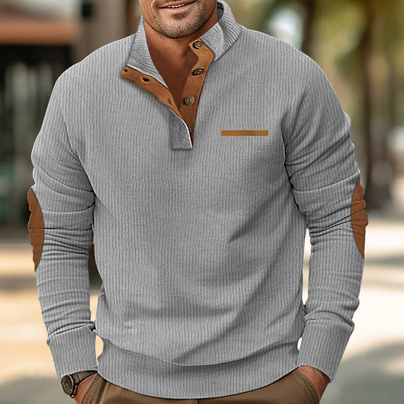Men's stand collar long sleeve corduroy colorblock sweatshirt