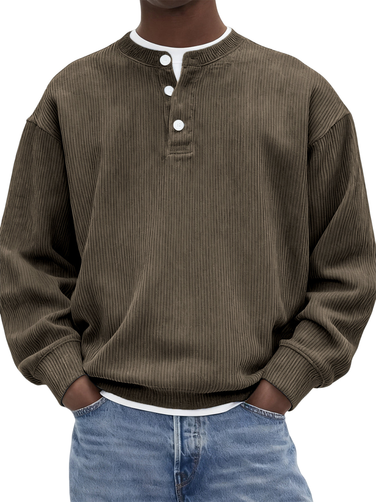 Men’s Corduroy Ribbed Henley Pullover – Comfortable, Stylish & Warm for Men